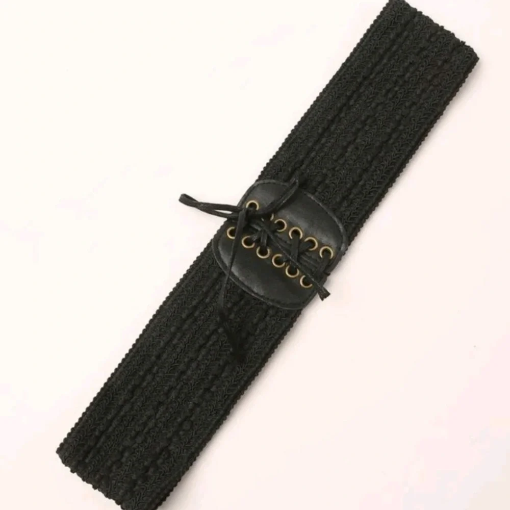 Lace up boho black woven corset wide elastic stretch vintage‎ style waist belt